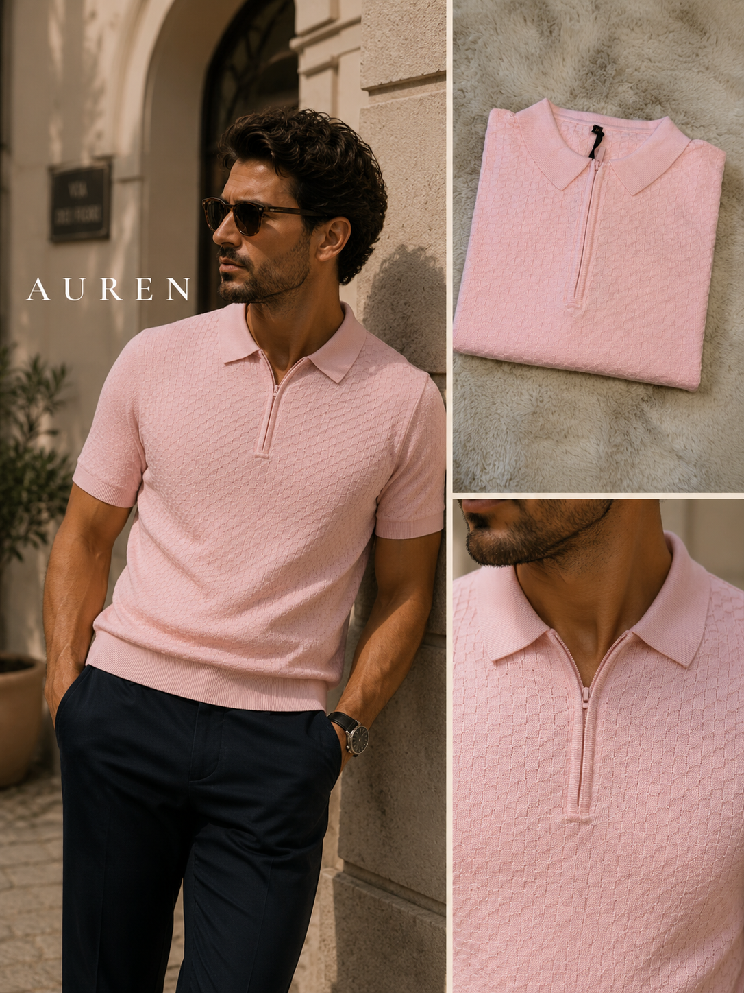 Remera Polo Rosa Texturada